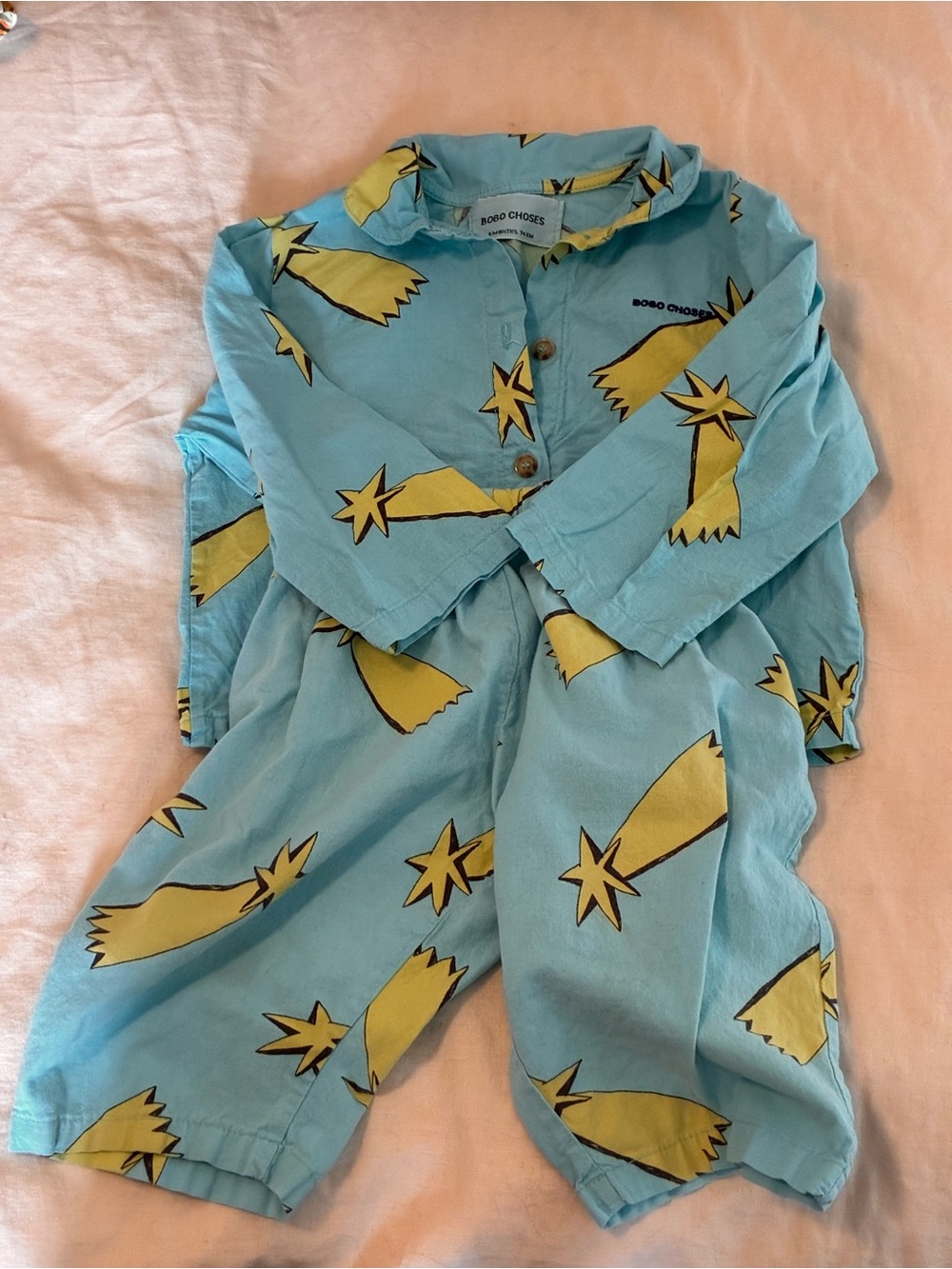 Bobo Choses Blue pyjama with Yellow Star Motif